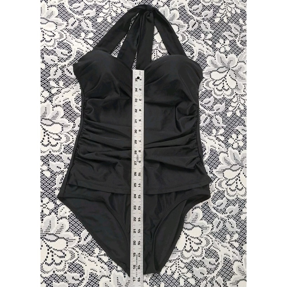 Cocoship Swimsuit Woman's Size M Solid Black One Piece Built-in Bra Halter Top - Picture 6 of 12